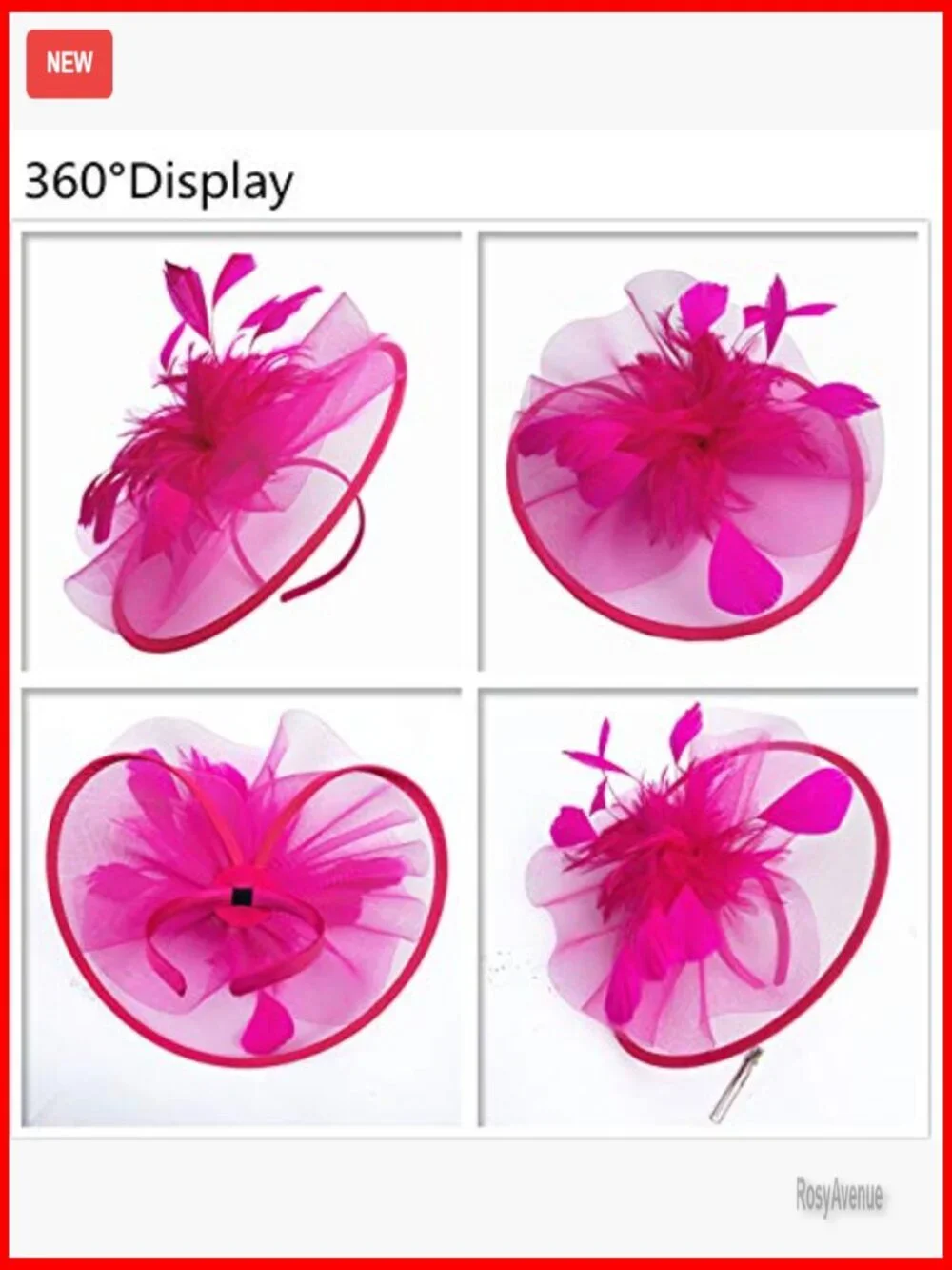 Feather Fascinator Hat with Veil and Flower Clip for Tea Party Derby